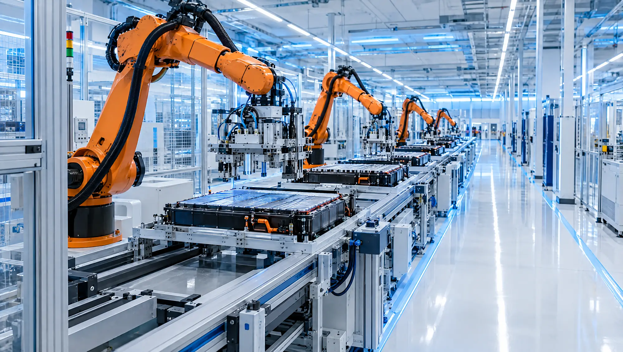 Illustration: automated battery module assembly line