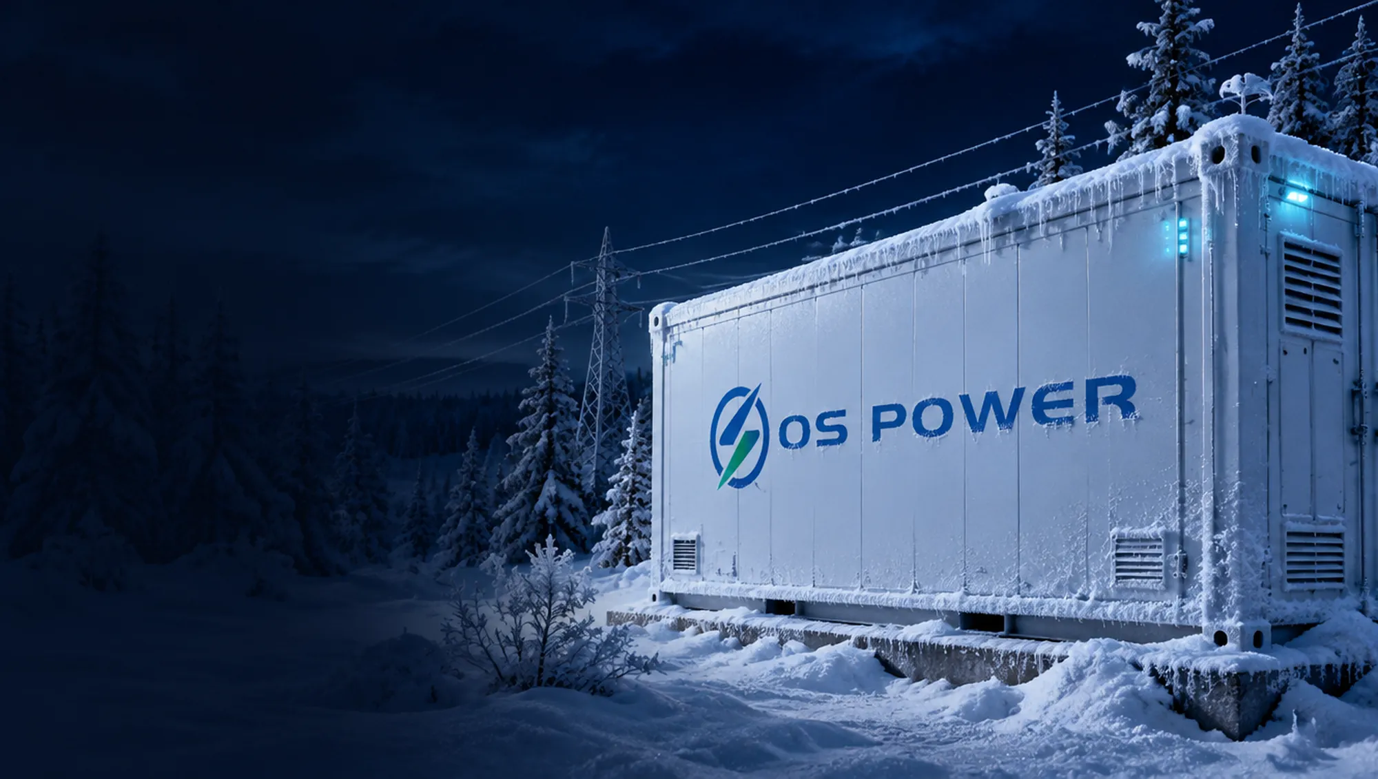 Illustration: an OS Power storage container in the snow-covered steppe